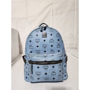 Authentic MCM Visetos Small Side Stud Stark Backpack Munich Blue